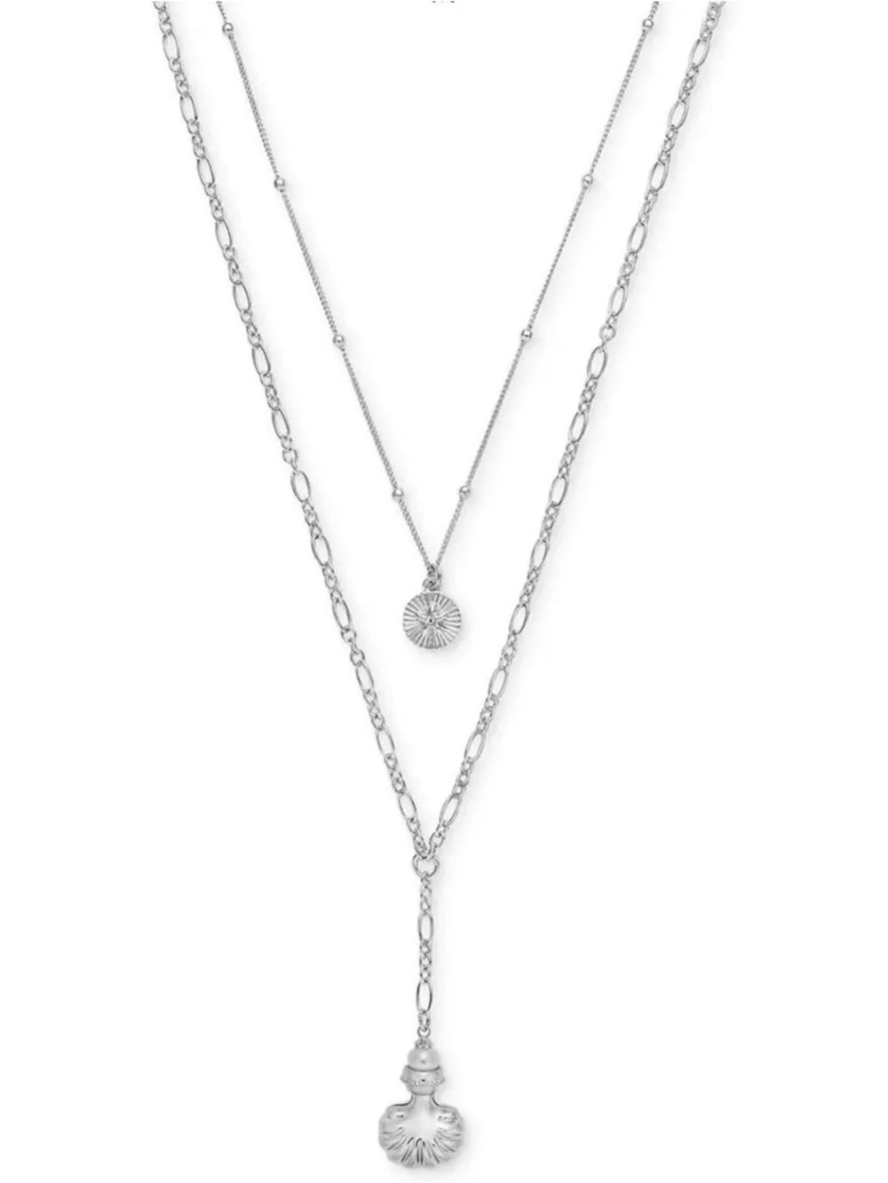 Silver-Tone Layered Necklace with Shell Charm - Picture 1 of 3